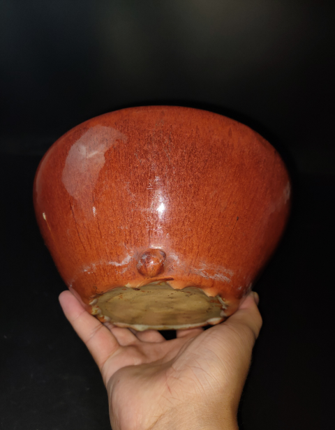 古玩陶瓷紅釉三乳足香爐拍賣，當(dāng)前價(jià)格3800元