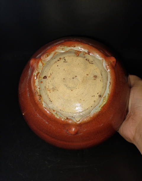 古玩陶瓷紅釉三乳足香爐拍賣，當(dāng)前價(jià)格3800元