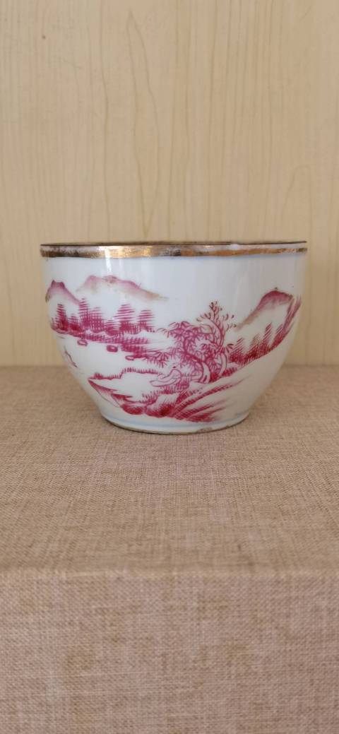 古玩陶瓷胭脂紅山水紋罐拍賣，當前價格700元