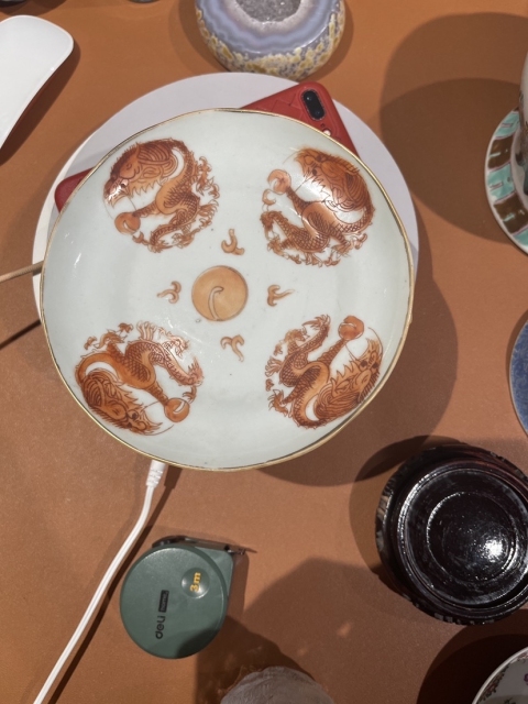 古玩陶瓷晚清礬紅綠彩龍紋蝠紋高足盤拍賣，當(dāng)前價(jià)格2988元