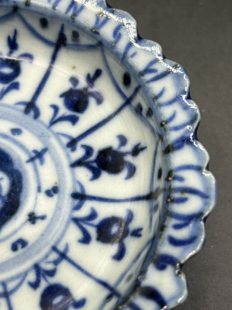 古玩陶瓷清道光?花卉紋青花高足花口盤拍賣,當前價格690元