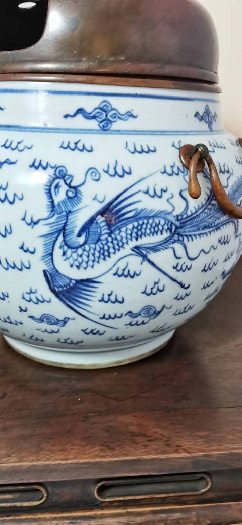 古玩陶瓷清代雍正龍鳳紋青花四系粥罐拍賣,當前價格48000元