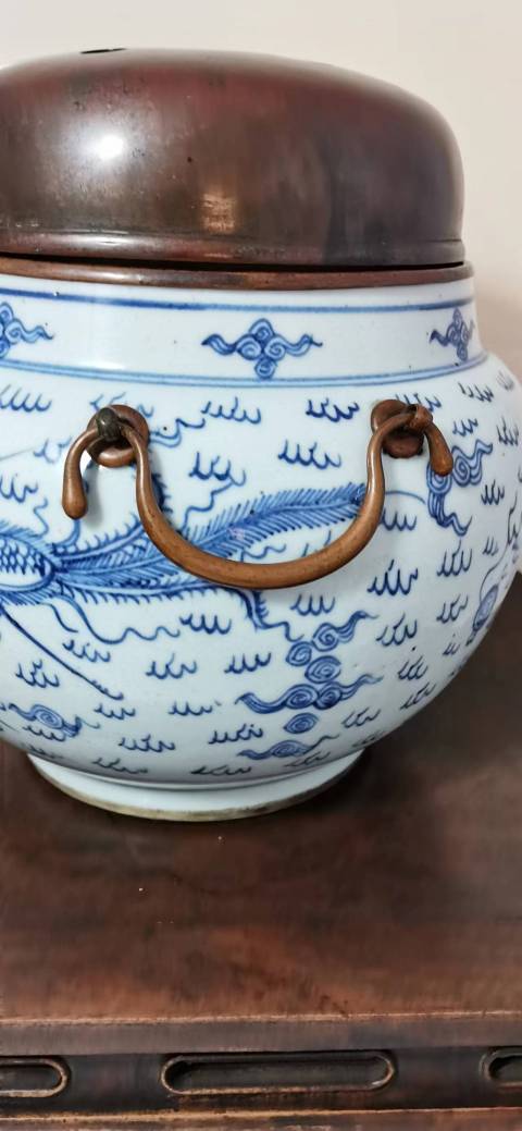 古玩陶瓷清代雍正龍鳳紋青花四系粥罐拍賣,當前價格48000元