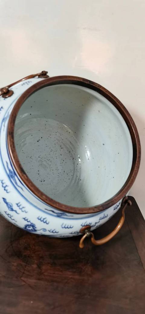 古玩陶瓷清代雍正龍鳳紋青花四系粥罐拍賣,當前價格48000元