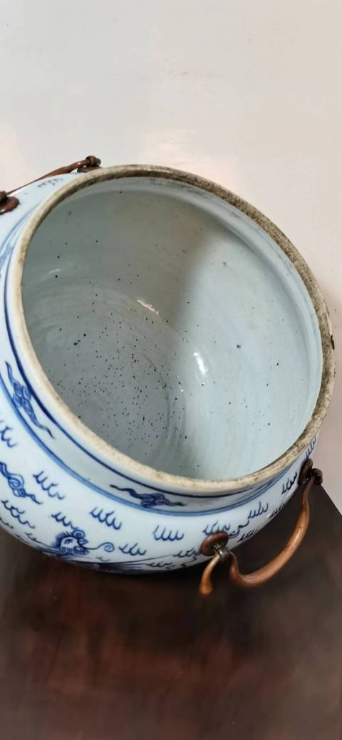 古玩陶瓷清代雍正龍鳳紋青花四系粥罐拍賣,當前價格48000元