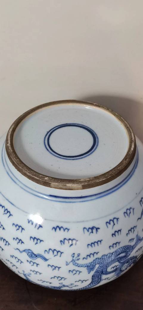古玩陶瓷清代雍正龍鳳紋青花四系粥罐拍賣,當前價格48000元