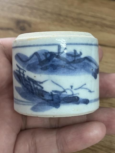 古玩陶瓷晚清山水紋青花蓋盒拍賣,當前價格800元