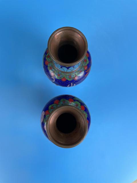 古玩陶瓷銅胎 掐絲琺瑯彩  龍紋盤口瓶一對拍賣，當前價格650元