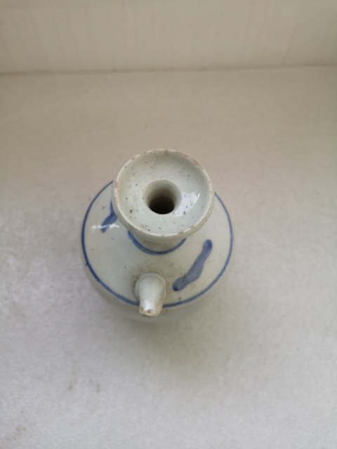 古玩陶瓷清代中期青花盤口無柄壺拍賣,當前價格580元