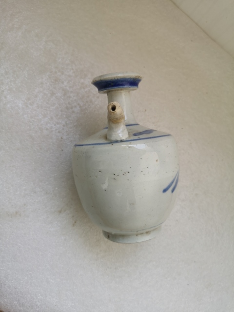 古玩陶瓷清代中期青花盤口無柄壺拍賣,當前價格580元