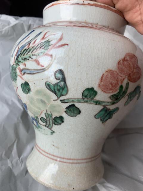 古玩陶瓷清代中期花鳥紋彩繪將軍罐拍賣，當(dāng)前價格2000元