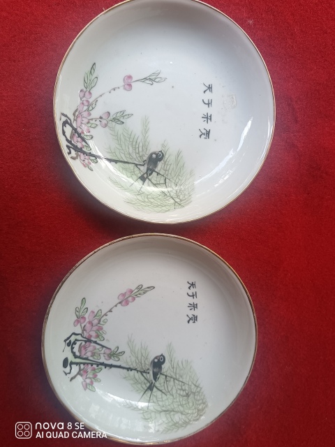 古玩陶瓷民國(guó)花鳥紋彩繪盤一對(duì)拍賣，當(dāng)前價(jià)格1000元