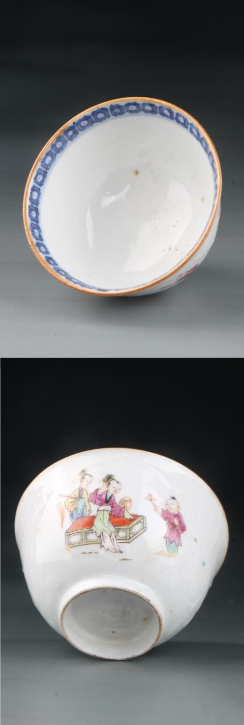 古玩陶瓷SJ-161-62】清雍正~乾隆  青花加彩瀝粉開窗美人梳妝嬰戲圖杯碟拍賣，當前價格5800元