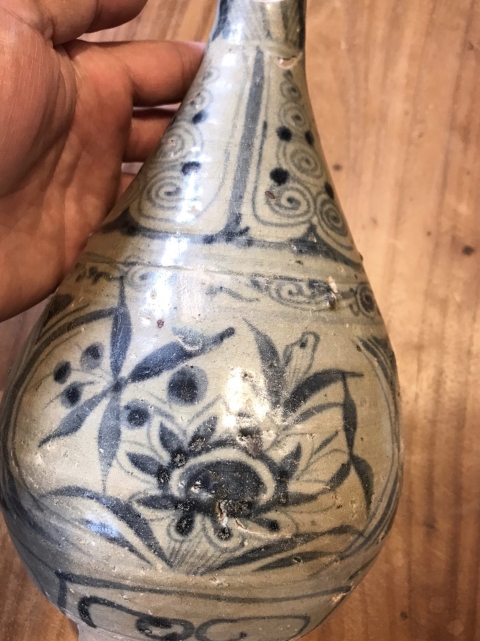 古玩陶瓷元末明初青花花卉紋玉壺春瓶拍賣,當前價格5000元