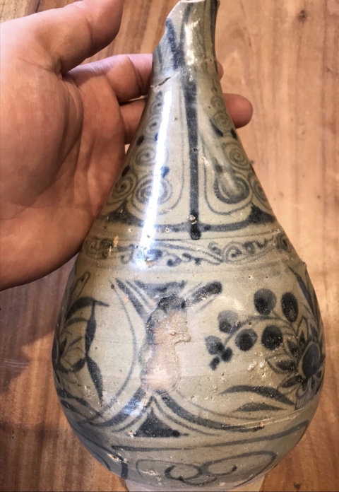 古玩陶瓷元末明初青花花卉紋玉壺春瓶拍賣,當前價格5000元