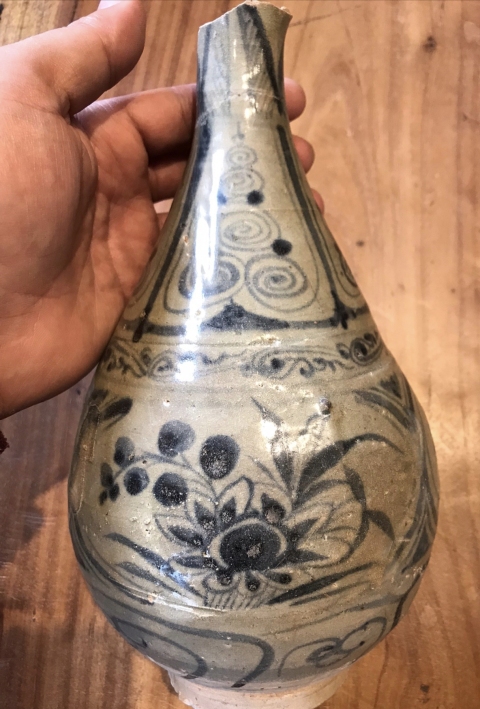 古玩陶瓷元末明初青花花卉紋玉壺春瓶拍賣,當前價格5000元