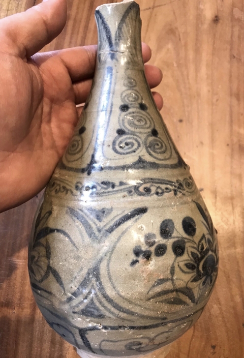古玩陶瓷元末明初青花花卉紋玉壺春瓶拍賣,當前價格5000元