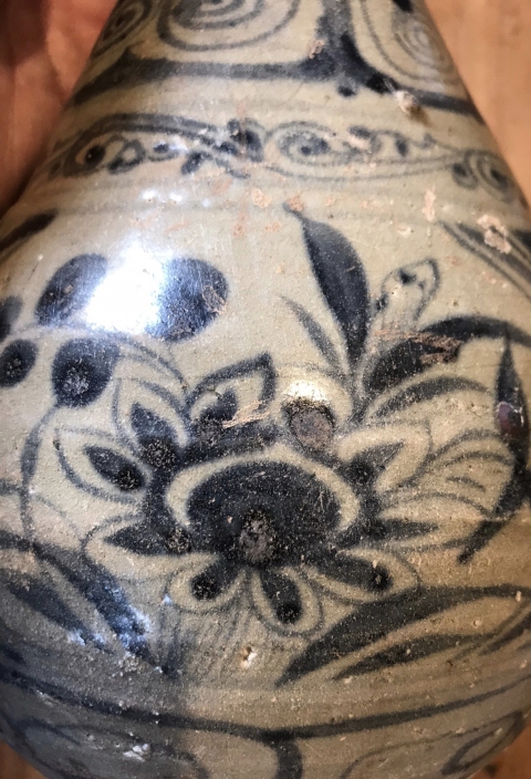 古玩陶瓷元末明初青花花卉紋玉壺春瓶拍賣,當前價格5000元