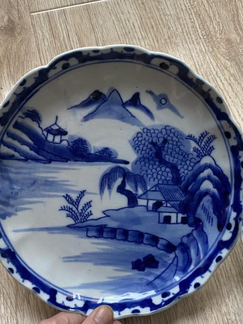 古玩陶瓷日本大正山水紋青花盤拍賣，當前價格350元