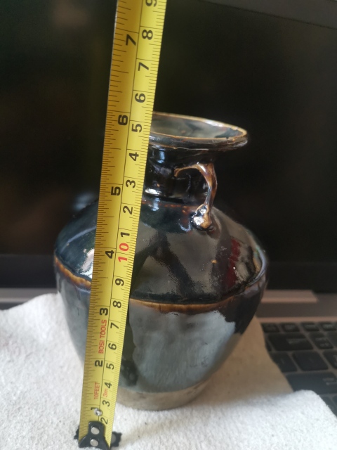 古玩陶瓷【望月樓】民國時期磁州窯黑釉三系盤口壺拍賣，當前價格288元