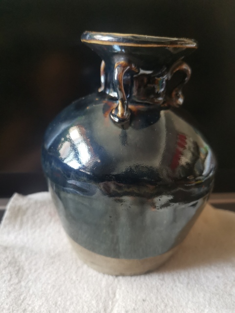 古玩陶瓷【望月樓】民國時期磁州窯黑釉三系盤口壺拍賣，當前價格288元