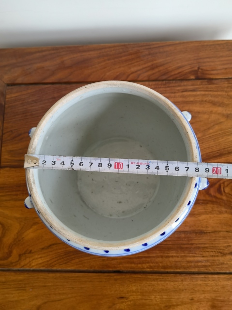 古玩陶瓷晚清牡丹紋青花四系粥罐拍賣,當前價格450元