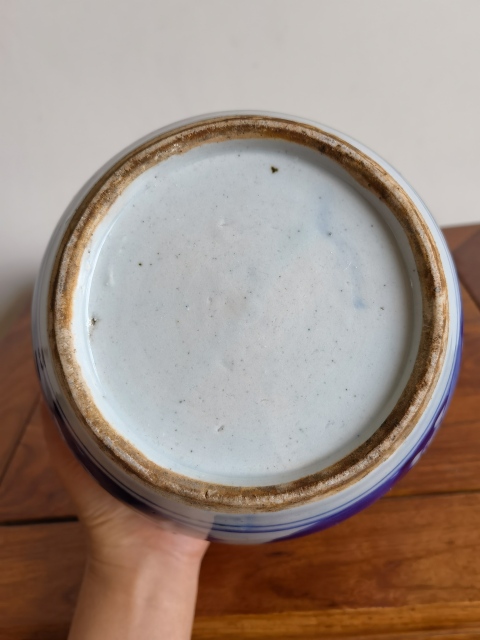 古玩陶瓷晚清牡丹紋青花四系粥罐拍賣,當前價格450元