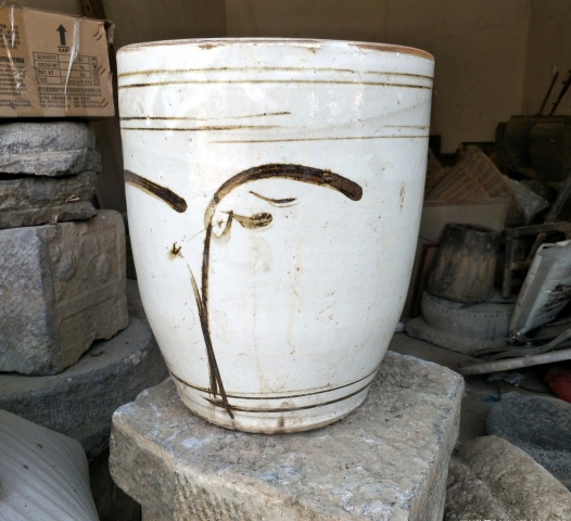 古玩陶瓷明末清初磁州窯白地黑花案缸拍賣，當(dāng)前價格1500元