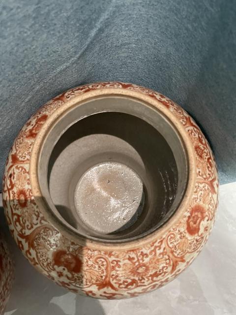 古玩陶瓷晚清景德鎮(zhèn)哥釉礬紅花卉紋將軍罐拍賣，當前價格45000元