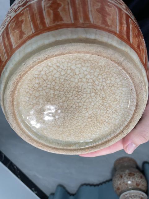 古玩陶瓷晚清景德鎮(zhèn)哥釉礬紅花卉紋將軍罐拍賣，當前價格45000元