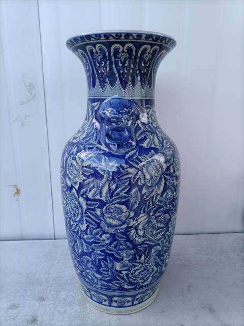 古玩陶瓷青花牡丹花卉雙鋪耳瓶拍賣，當(dāng)前價(jià)格900元