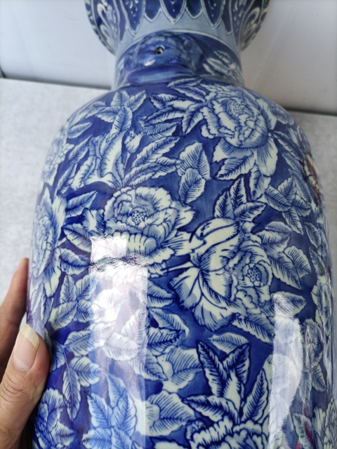 古玩陶瓷青花牡丹花卉雙鋪耳瓶拍賣，當(dāng)前價(jià)格900元