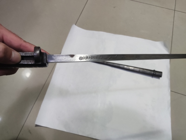 古玩雜項十九世紀晚期法國毛瑟槍T刃槍刺拍賣,當前價格8666元