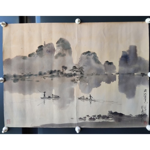 古玩字畫老中美協會員中國舞美學會理事鄧紹義水彩畫漓江暮色軟片拍賣，當前價格999元