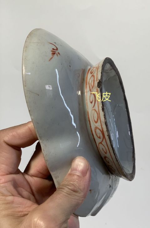 古玩陶瓷清代晚期粉彩花卉紋貢盤拍賣，當前價格450元