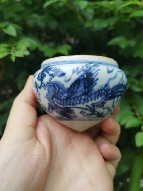 古玩陶瓷SJ-152】清康熙~雍正  青花火云鳳凰圖鳥食罐拍賣，當前價格7800元