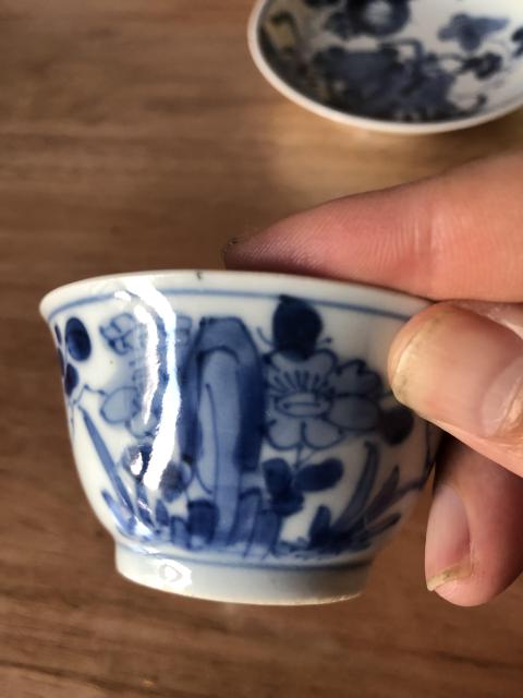 古玩陶瓷清代康熙花卉紋青花杯盤拍賣,當前價格999元
