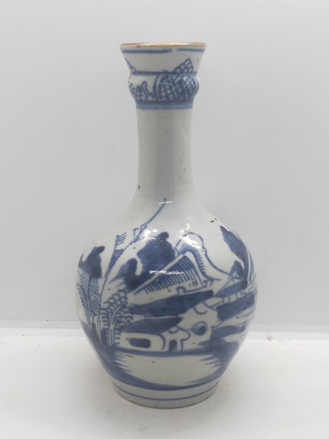 花卉　瓶　中国 域鉴古玩】乾隆山水人物纹青花蒜头瓶拍卖价格/图片/值多少钱