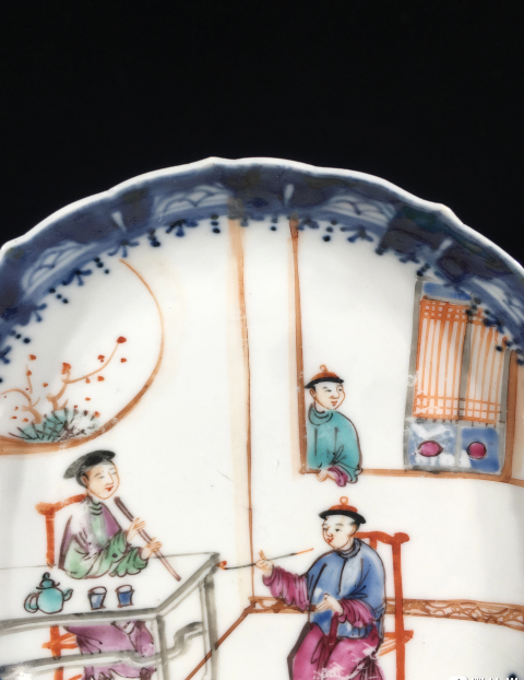 古玩陶瓷清乾隆青花廣彩人物故事紋花口盤拍賣，當前價格3200元