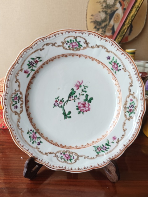 古玩陶瓷【清乾隆】精品花鳥紋彩繪花口盤拍賣,當前價格2980元