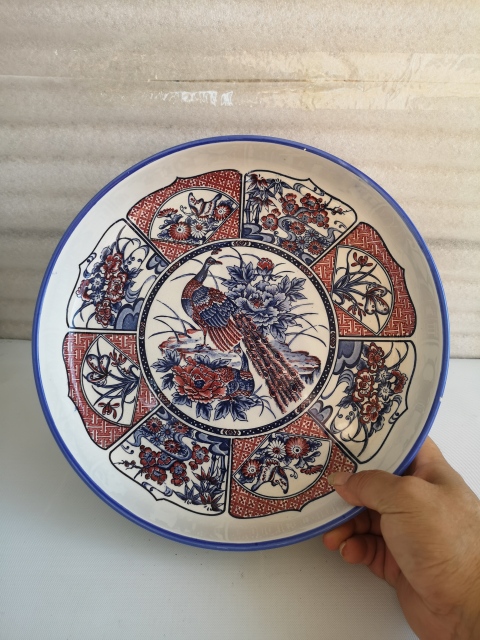 古玩陶瓷上世紀晚期花鳥紋彩瓷盤拍賣,當前價格398元