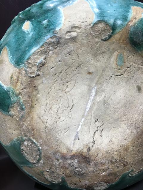 古玩陶瓷明代.綠釉浮雕雙龍爐拍賣，當前價格3500元