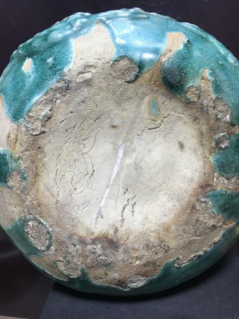 古玩陶瓷明代.綠釉浮雕雙龍爐拍賣，當前價格3500元
