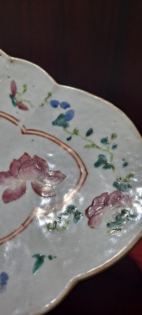 古玩陶瓷晚清景德鎮窯口無雙譜海棠型粉彩貢盤拍賣,當前價格1800元