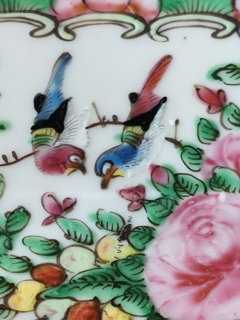 古玩陶瓷【晚清】廣彩花鳥蝶紋八方盤拍賣，當前價格2980元