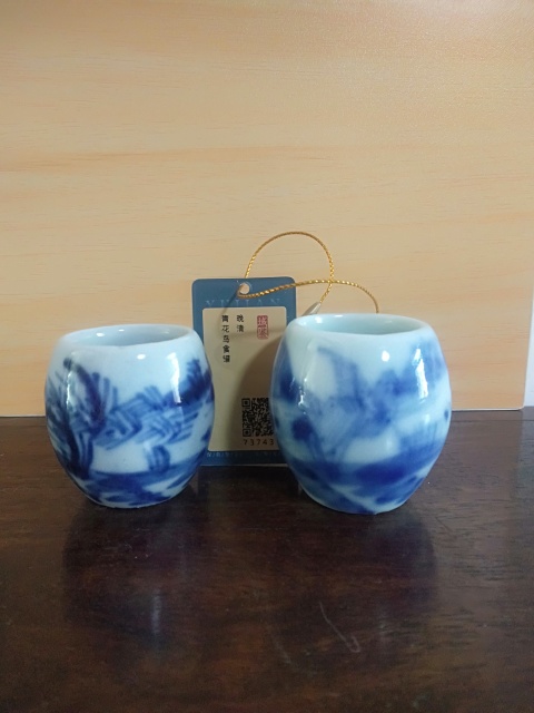 古玩陶瓷一對青花鳥食罐拍賣,當前價格1900元