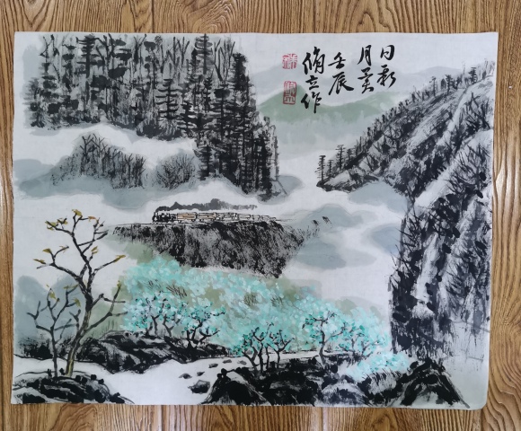 古玩字畫老中美協會員享受國務院特殊津貼著名畫家朱脩立山水圖拍賣,當前價格1288元