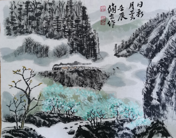 古玩字畫老中美協會員享受國務院特殊津貼著名畫家朱脩立山水圖拍賣,當前價格1288元