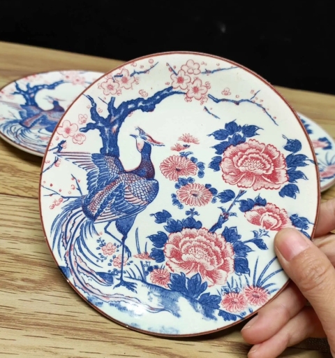 古玩陶瓷日本昭和花鳥紋彩繪盤拍賣,當前價格260元