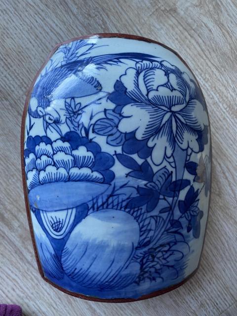 古玩陶瓷晚清青花花鳥紋瓷片蓋盒拍賣,當前價格450元